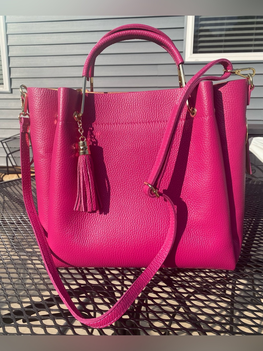 Borse In Pelle 2 Way Handbag In Fushia, Made In Italy Genuine Leather.  NWOT